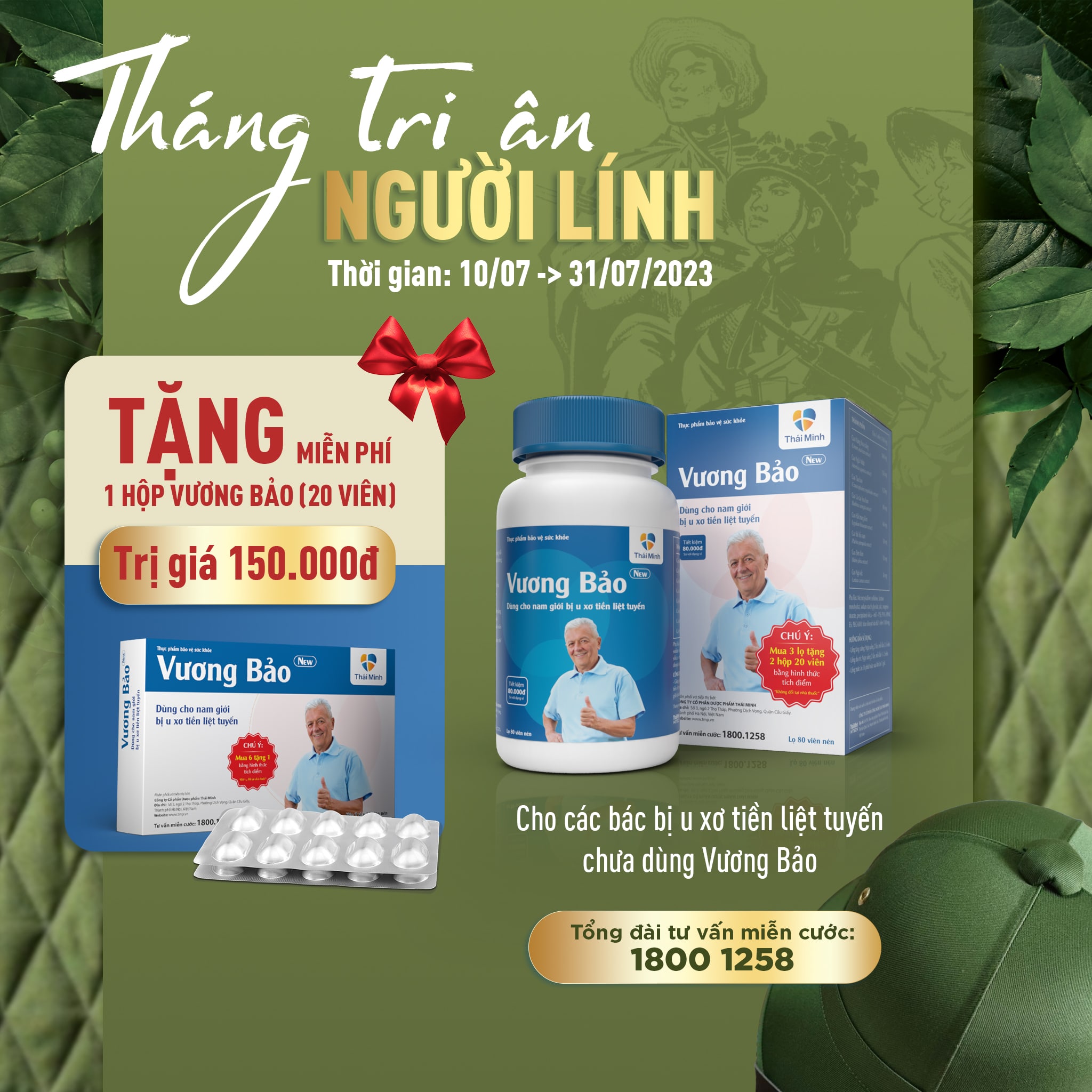 Tri ân 27/7: Tặng miễn phí 01 hộp Vương Bảo trị giá 150.000 đồng cho các bác bị u xơ tiền liệt tuyến